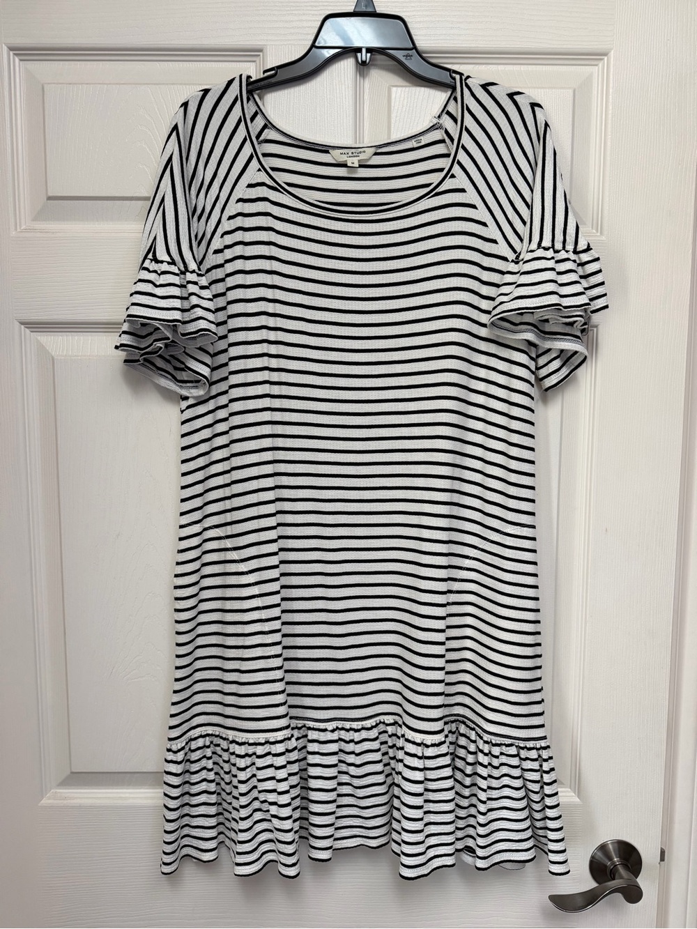 Max Studio Striped Ruffle Sleeve Tunic Dress - Black & White
